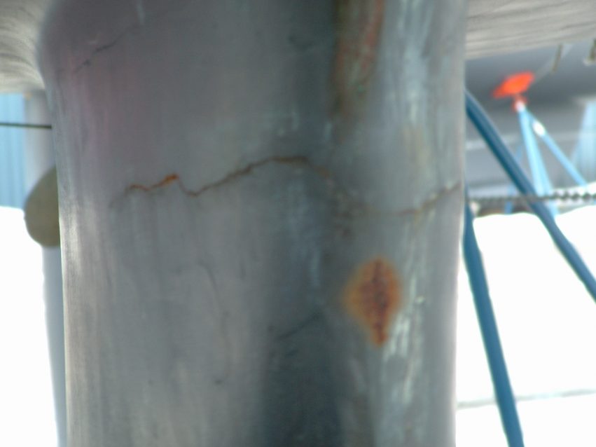 Cracks continued to the leading edge of the keel and in areas where the iron was exposed it rusted. After looking around the boat yard many of the boats had similar cracks.