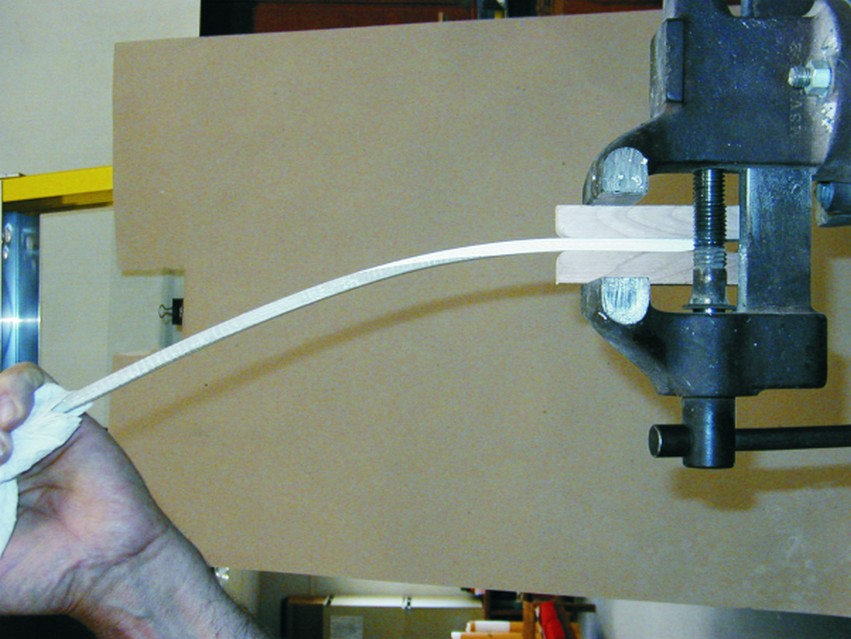 A scarf joint is tested using a simple shop floor testing technique.