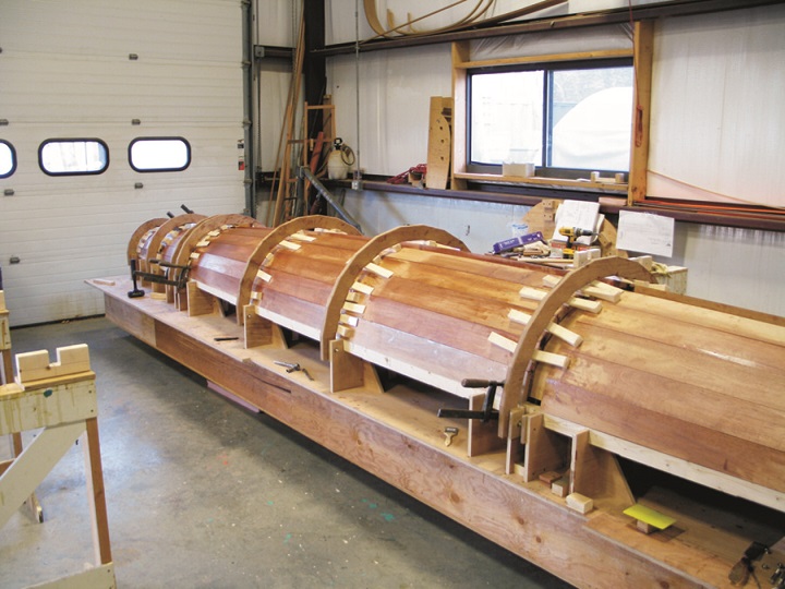 All of the architectural column's staves are glued in place waiting for the epoxy to cure.