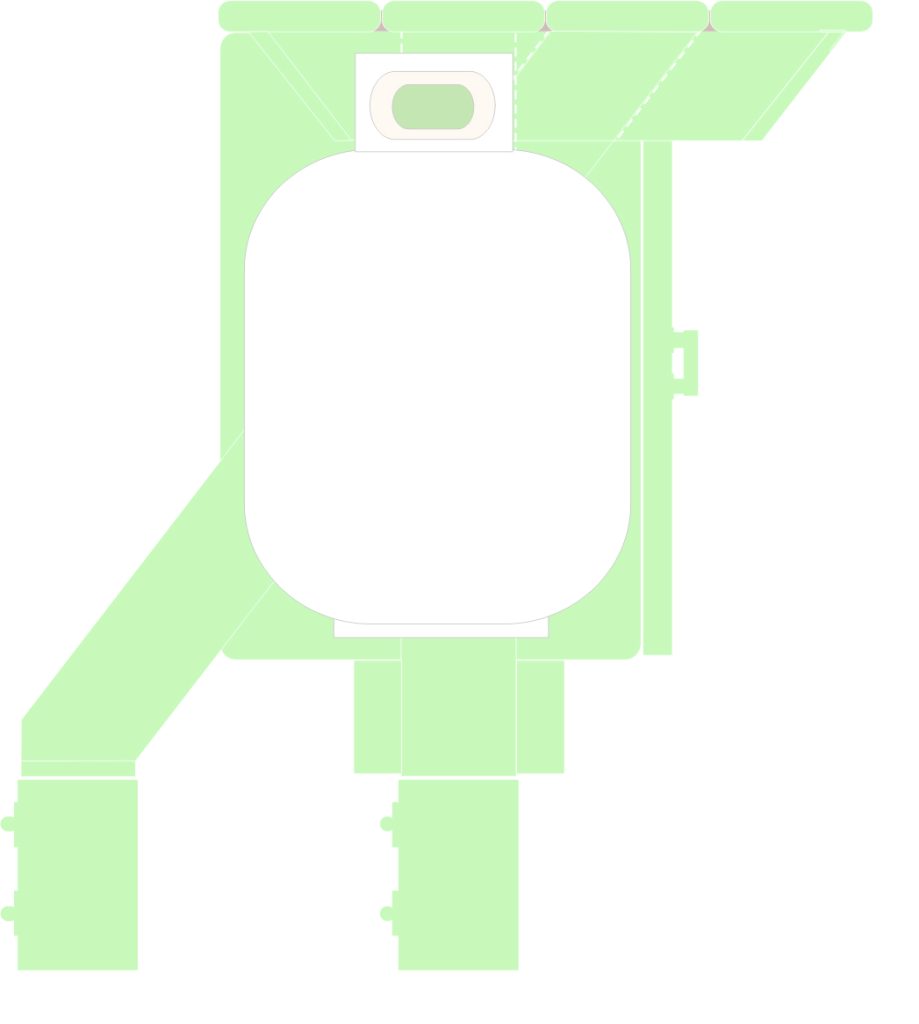 The position of the LP gas cannister hidden inside the grill table.