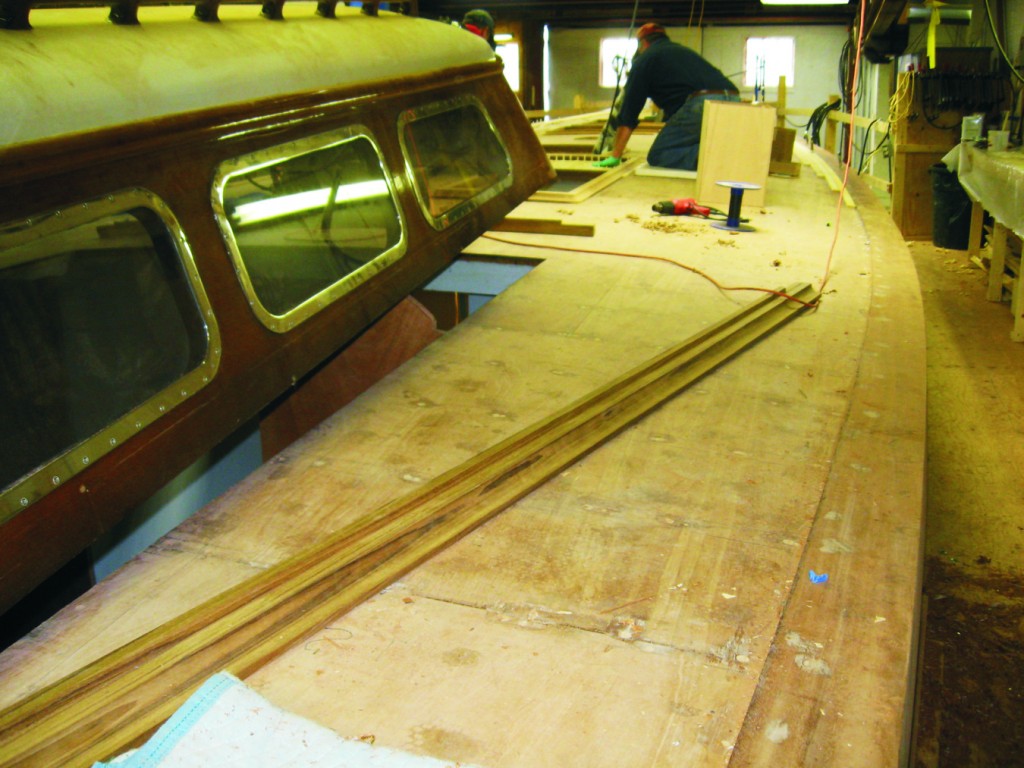 Bolero's deckhouse being fitted to the new deck.