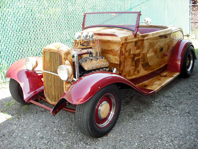 Antique hot rod car made with wood